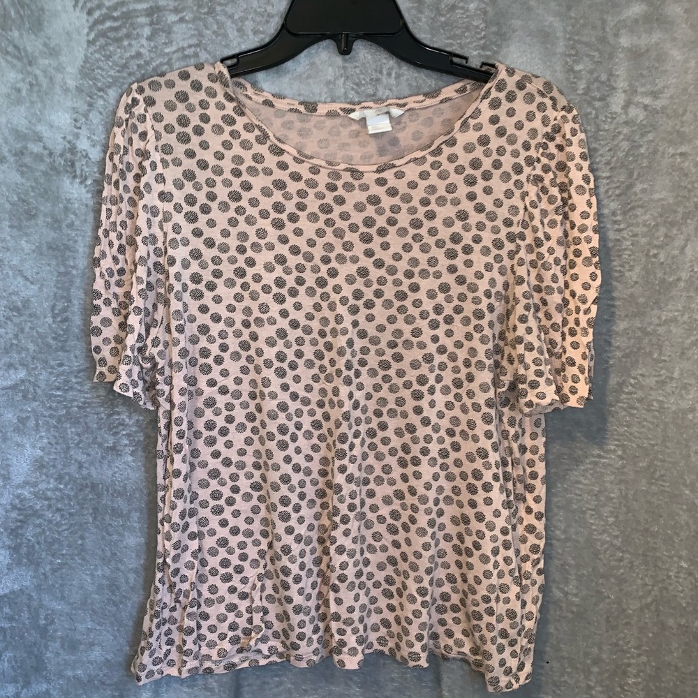 Pink blouse with black polka dots
